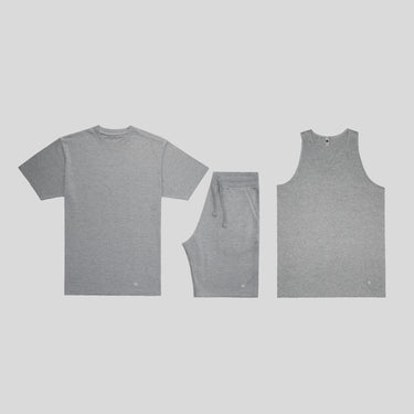 Solo Escape short set bundle – matching premium tee, shorts, and tank in black or gray